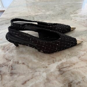 Anine Bing Nina Kitten Heels in Tweed with Metal Toe Cap, 39/9, New